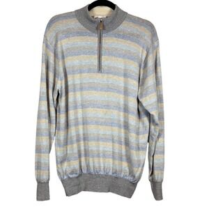 PETER MILLAR Men's 1/4 Zip Wool Linen Sweater, Striped, Size L
